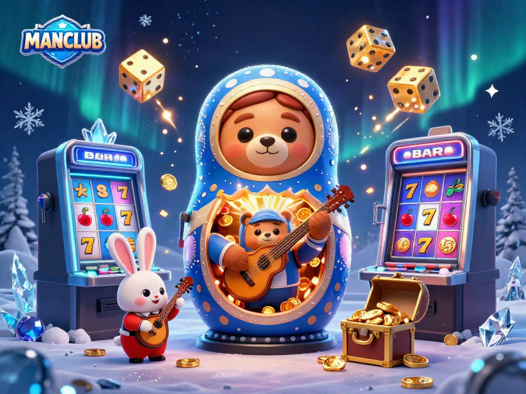 Experience the excitement of MANCLUB with casino-themed bears and festive jackpots bursting with coins.